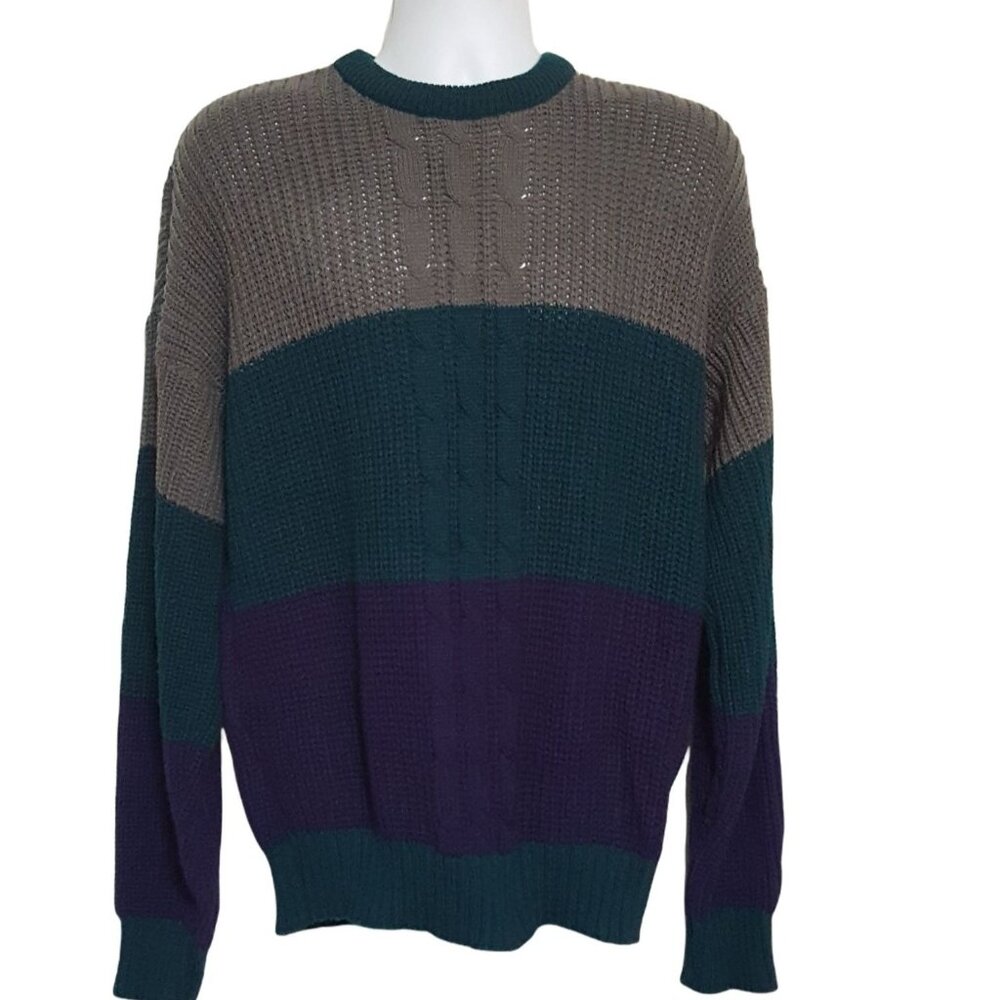 Scandia Vintage Mens Long Sleeve Sweater Crew Neck M Made In USA Green Purple Gr